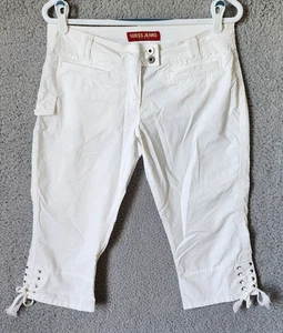 Pantalon capri stretch taille basse femme vintage Guess Jeans Y2K années 90 blanc à lacets taille 28 - Photo 1/19