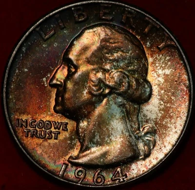 Uncirculated 1964 Philadelphia Mint Silver Washington Quarter Great Color - Image 1 of 2