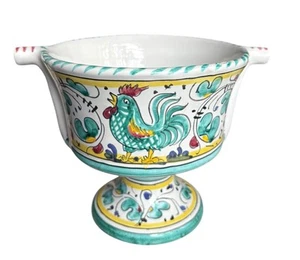 Cama Deruta Orvieto Green Rooster Cache Pot Planter Pottery Italy W/2 Spouts - Picture 1 of 7