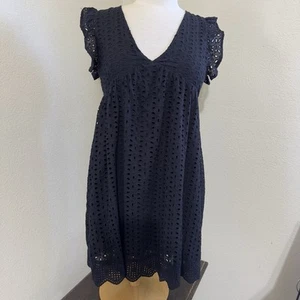 Southern Fried Chics Mini Dress Black Sz Small Babydoll Eyelet Pockets Cotton - Picture 1 of 9