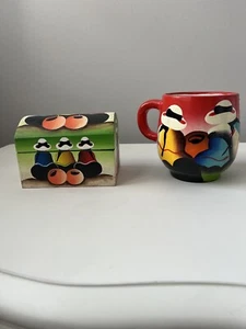 2 Mexican Folk Art Nesting Boxes-4.5”x3.5”x3.5” & 3.5x2.5x2.75” Plus Coffee Mug - Picture 1 of 16