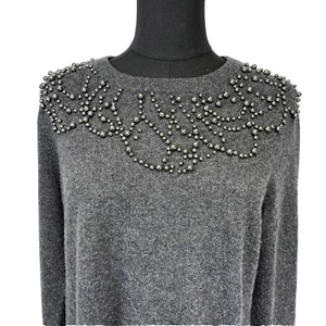 Neiman Marcus Maglione Donna Maglione 100% Cashmere Taglia L, Perline Perlate Lux - Foto 1 di 8