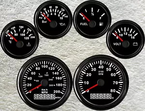 6 gauge set with senders 200mph 300km/h speedo tacho fuel temp volt oil pressure - Picture 1 of 8