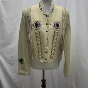Barneys Leder Perlen Fransen Lederjacke Tribal Native Vintage L - Bild 1 von 11