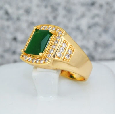 Damen, Herren auffällige Ring filled Gold K18/750er Edelstein Grün Smaragd,  - Bild 1 von 3