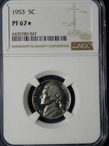 1953 PROOF JEFFERSON NICKEL 5C NGC CERTIFIED PF 67* STAR 047 - Picture 1 of 2