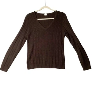 Suéter tejido con cable marrón J.Crew para mujer mediano cuello en V lana angora mezcla de cachemir - Imagen 1 de 7