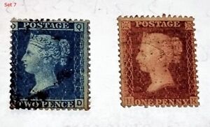 QV 2 Penny blue and 1p red perforated GB stamps