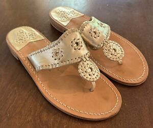 JACK ROGERS Whipstitched LEATHER Thong SANDALS in Champagne GOLD Women’s Size 10