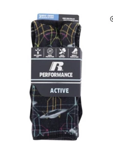 Russell Performance Active Boy's Crew Socks 3-pairs Med 7-8.5 Black White Gray - Picture 1 of 6