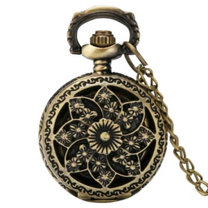 Mother's Grandma's Gift Bronze Camellia Quartz Pocket Watch Lot Pendant Necklace - Picture 1 of 9