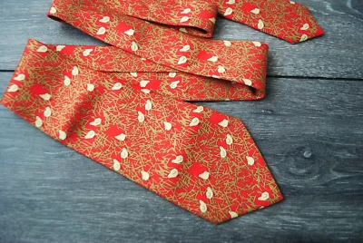 HERMÈS PARIS 100% SEDA CORBATA ACIANO ROJO BEBÉ POLLITOS PA FRANCIA RARA Foto 1 de 4