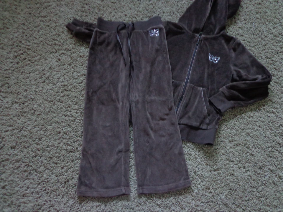 TOTAL GIRL sz 4/6 brown w/butterfly EUC outfit pant/zip up jacket cotton blend - Изображение 1 из 4