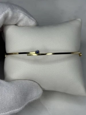 Brazalete Brazalete Brazalete Zafiro Azul Bisel Oro Amarillo Sólido 18K Pesado No Desguace Foto 1 de 4