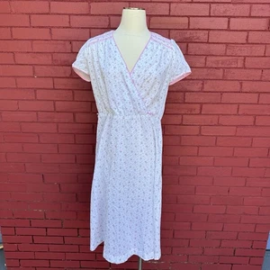 Abito vintage Oops California avvolgente taglia 9/10 bocciolo di rosa bianco floreale prateria midi - Foto 1 di 11