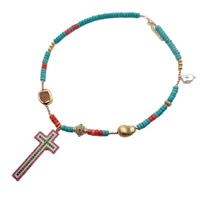 Multi Stone Cz Pave 28x58mm Cross Pendant Necklace 19" Gemstone - image 1 of 4