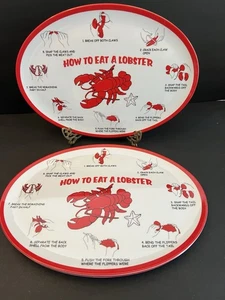 How To Eat A Lobster Plates Platters 14x10 Set of 4 Plastic Melamine Seafood - Picture 1 of 1