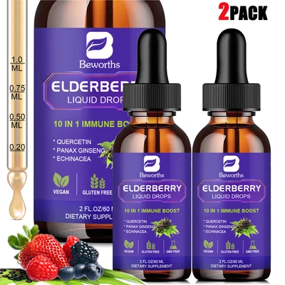 Jarabe de saúco Sambucus líquido con quercetina vegano, sin OGM y sin gluten Foto 1 de 4