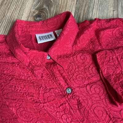 Blusa para mujer Chico's 100 % seda talla 2 pequeña S roja con botones manga 3/4 Foto 1 de 4