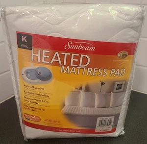 NeW Sunbeam King Sz Quilted Heated Mattress Pad Soft White Auto control 2 zone - Picture 1 of 2