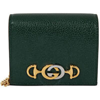 New Gucci Zumi Burgundy Leather Gold Chain Bi-Fold Mini Wallet w 