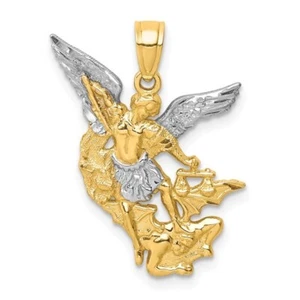 14K Solid Gold Saint Michael Pendant 1.3" 14K 2T Gold Archangel Michael-PT2777 - Picture 1 of 8