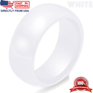Ceramic Wedding Band Womens Mens Durable Hypoallergenic 8mm Comfort Fit Ring 