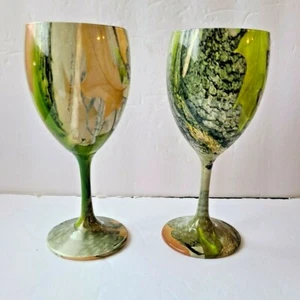 CB Outdoor Fall Transition Green Camo Set Of Two Wine Glasses Stemware Hunting - Picture 1 of 8