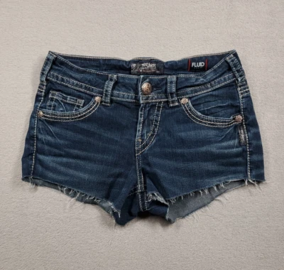 Pantalones cortos plateados para mujer 27 cortes azules tiro medio Suki fluido elástico lavado oscuro denim Foto 1 de 4