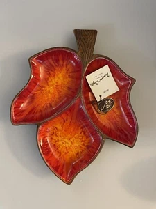Vintage Treasure Craft of Hawaii #377 Divided Leaf Dish Lava Tags - Picture 1 of 11