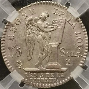 15 SOLS ARGENT 1791 A POINT FRANCOIS LOUIS XVI 1/8 ECU CONSTIT (GENI AU CLEANING - Picture 1 of 8