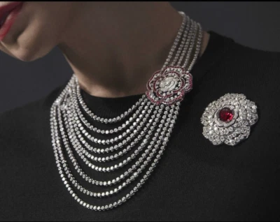 Sparkle White Lab-Created Diamonds & Fine Rubies Royal Wedding Necklace & Brooch - Image 1 of 4