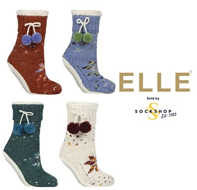 Calcetines Zapatilla Mujer Mocasín, Forrado Sherpa, Acogedor, Pompones 1 Par Talla 4-8 ELLE Foto 1 de 4