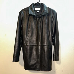 Preston & York Trench Coat Women’s Medium Black Lamb Skin Belted Classic - Picture 1 of 13