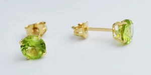 GENUINE 1.60 Cts PERIDOT STUD EARRINGS 14K YELLOW GOLD -5mm- Free Appraisal - Picture 1 of 4