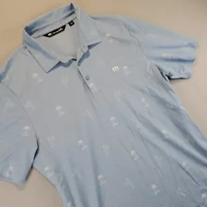 Travis Mathew Blue All Over Print Parrot Palm Tree Margarita Golf Polo Size L - Picture 1 of 6