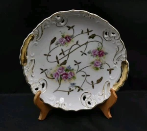 Antique Kalk German Porcelain Floral Trinket Dish, Bowl Pink Roses Gold Accents - Picture 1 of 14