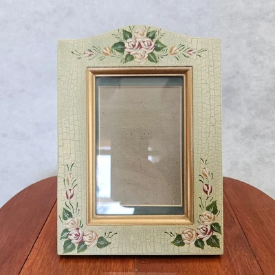 Marco de fotos vintage pintado a mano con acabado craquelado floral de 4x6" Shabby Chic Foto 1 de 4