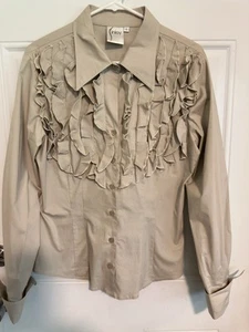 Finley Womens Ladies Cream Full Ruffled Button Up Blouse Dry Clean Only Sz L - Picture 1 of 9
