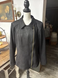 NWOT IMAN Black Imitation Suede Side Zip Jacket Sz XL - Picture 1 of 3