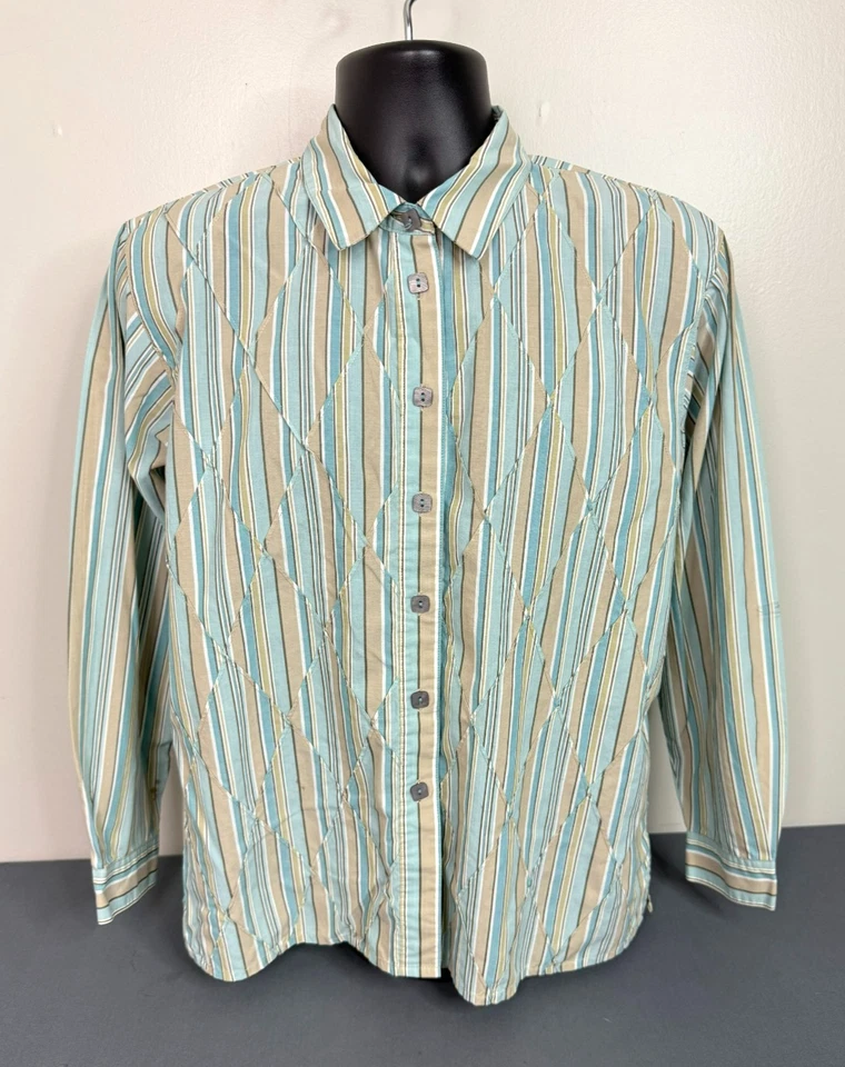 Blusa feminina Napa Valley ocidental listrada frontal com botão verde pequena grande - Imagem 1 de 4