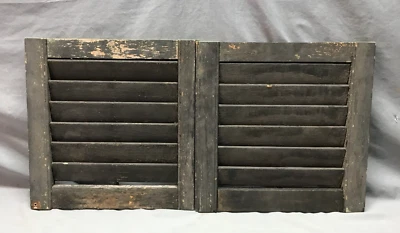 Par De Colección Pequeño 14" Cuadrado Persianas antiguas de madera negras en mal estado elegantes antiguas 1314-24B Foto 1 de 4