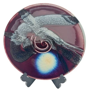 Studio Pottery Bowl by Paltin Burgundy Abstract Swirl Blue Accents 10.25" D - Picture 1 of 5