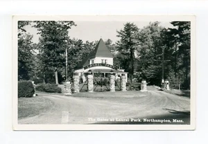 Northampton MA 1969 RPPC photo postcard, The Gates at Laurel Park, sign - Picture 1 of 2