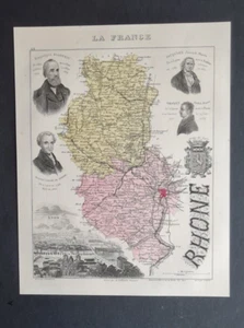 Antique (1882) map - Rhone - Lyon - Vienne - France - Vuillemin - Picture 1 of 6
