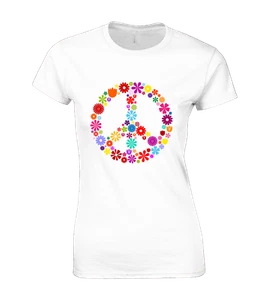 FLOWERS PEACE SIGN LADIES T SHIRT RETRO SUMMER OF LOVE 80'S 90'S CLASSIC PRIDE - Picture 1 of 24