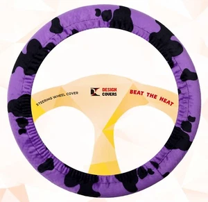 PURPLE COW DESIGN steering wheel cover SOFT VELOUR OUTSIDE with pvc inner shell - Foto 1 di 1