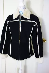 Genuine Shearling Sheepskin Leather "Vintage" Black & White Jacket size S - Picture 1 of 13