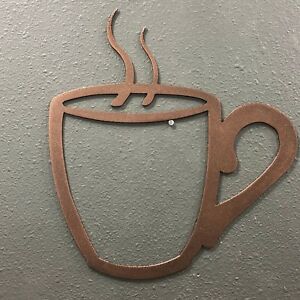 Coffee Cup Metal Wall Art Skilwerx Colors 8 x 7 Coffee shop House caffeine Sign