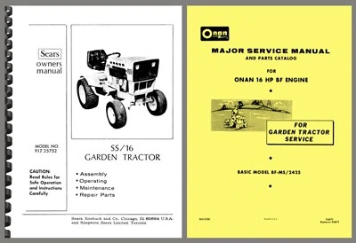 Tractor Sears Suburban SS/16 PIEZAS DEL PROPIETARIO y motor Onan BF MANUAL DE SERVICIO  Foto 1 de 4